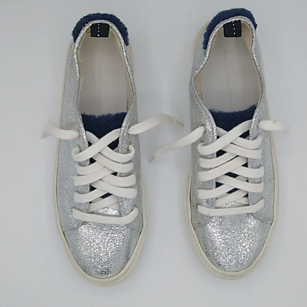 Zara Basic Collection Silver Metallic Sneakers Size -38/US 7.5 - Picture 4 of 16